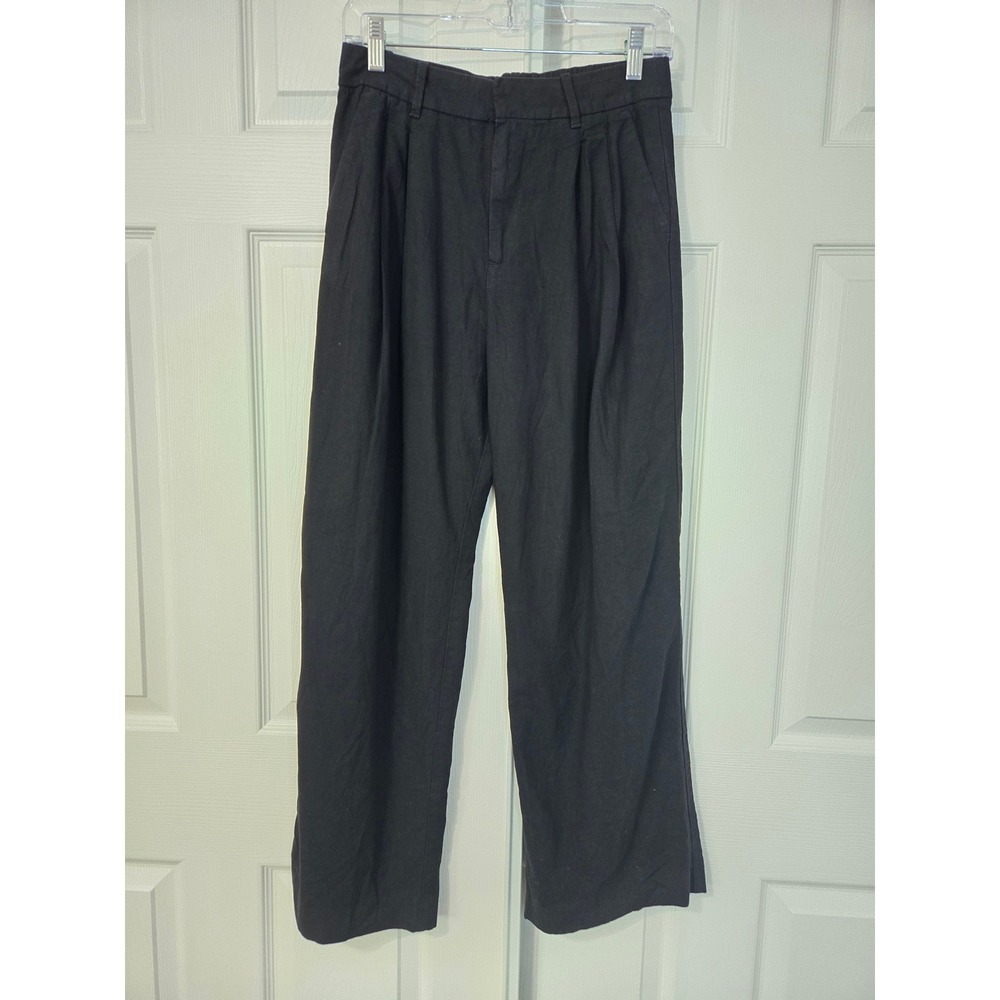 Gap Black Linen Blend Pleated Wide Leg High Rise Trousers Pants Mens Womens
